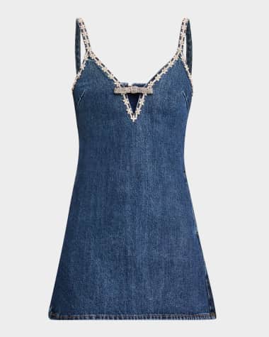 Self-Portrait Embellished Denim Strappy Mini Dress