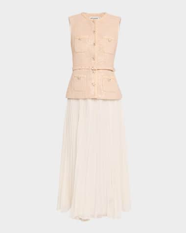 Self-Portrait Sequined Boucle Chiffon Midi Dress