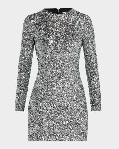 FRAME Long-Sleeve Sequined Mini Dress