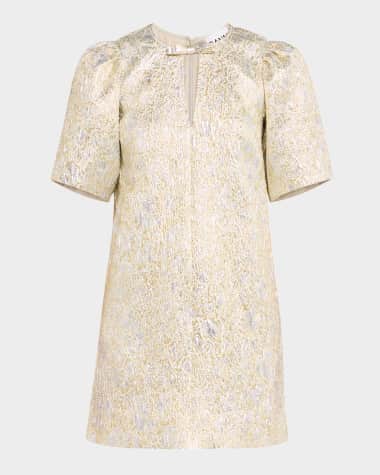 Ganni Metallic Cloque Short-Sleeve Mini Dress