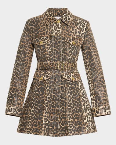 Ganni Leopard Foiled Denim Mini Dress