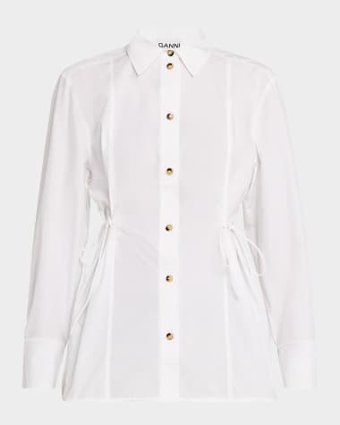 Ganni Poplin Oversized Tie String Shirt