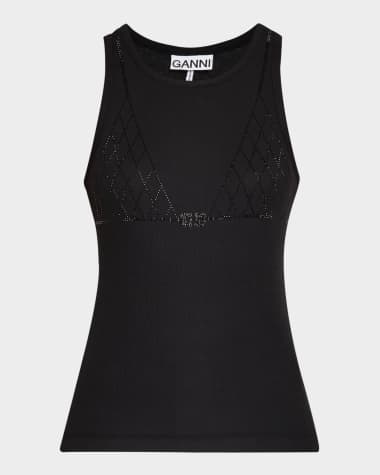 Ganni Soft Rib Rhinestone Tank Top