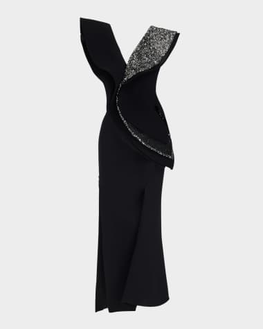 Maticevski Revive Wave Sequined-Ruffle Slit Midi Dress