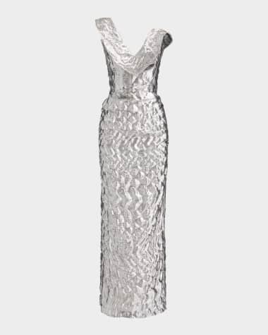 Maticevski Requiem Strapless Ruffle Metallic Midi Dress