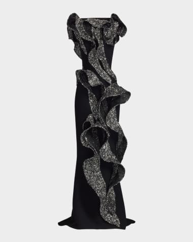 Maticevski Tantalise Wave Sequined-Ruffle Mermaid Gown