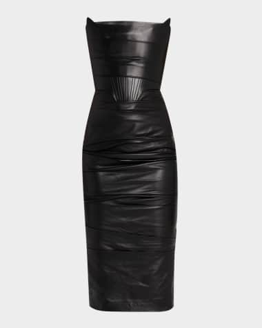 Alex Perry Strapless Leather Longline Corset Midi Dress