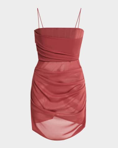 Alex Perry Draped Mesh Tucked Corset Mini Dress