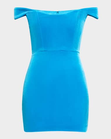 Alex Perry Off-The-Shoulder Corset Velvet Mini Dress