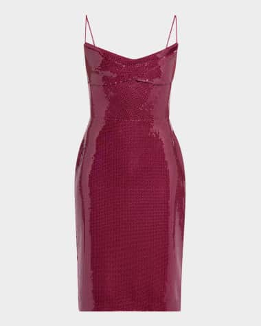 Alex Perry Draped Sequined Sleeveless Midi Dress