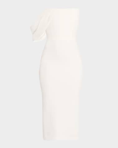 Alex Perry Draped-Sleeve Corset Crepe Midi Dress