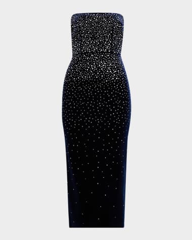 Alex Perry Strapless Crystal Velvet Midi Dress