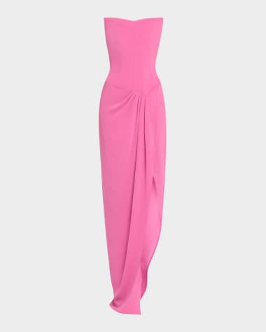 Alex Perry Strapless Corset Asymmetric Crepe Gown