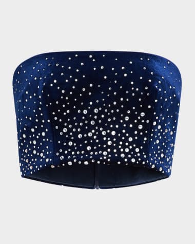 Alex Perry Strapless Crop Top in Crystal Velvet