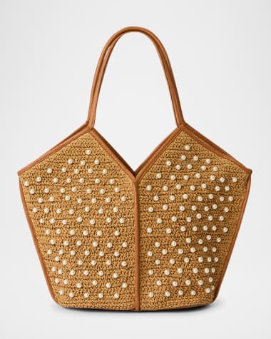 BTB Los Angeles Jenson Pearly Raffia & Leather Tote Bag