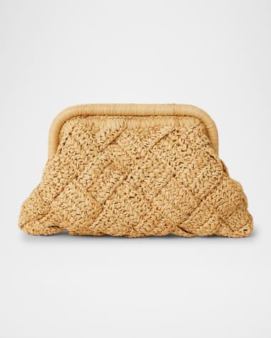 BTB Los Angeles Gigi Framed Woven Raffia Clutch Bag