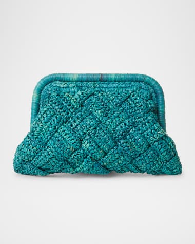 BTB Los Angeles Gigi Framed Woven Raffia Clutch Bag