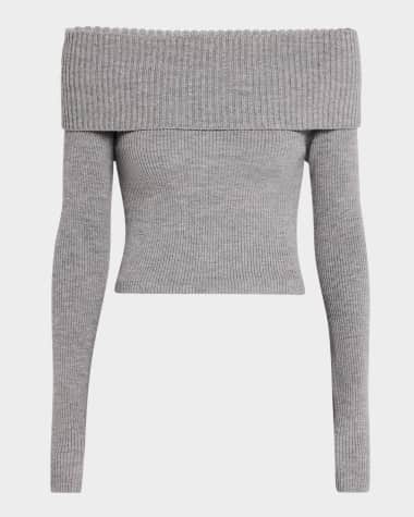 Alice + Olivia Coretta Ribbed Off-Shoulder Sweater