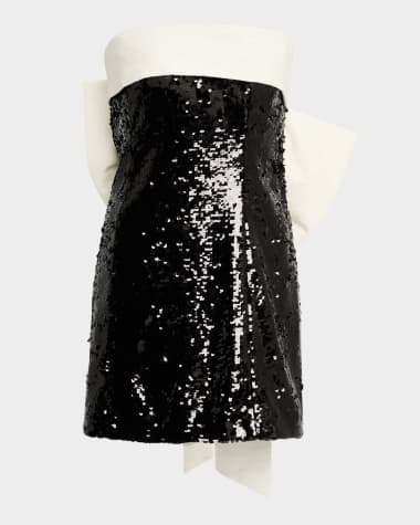 Alice + Olivia Sibella Sequined Strapless Draped Bow Back Mini Dress