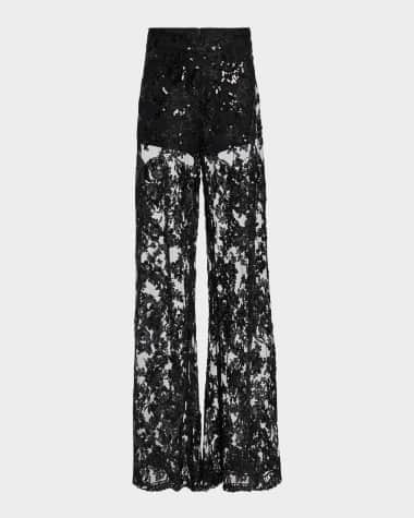 Alice + Olivia Athena Embellished Sheer Lace Wide-Leg Pants