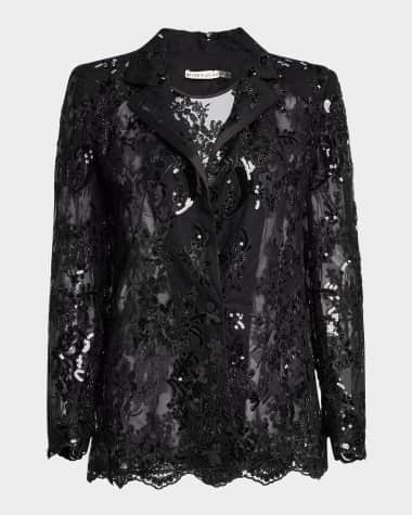 Alice + Olivia Judith Embellished Sheer Lace Blazer