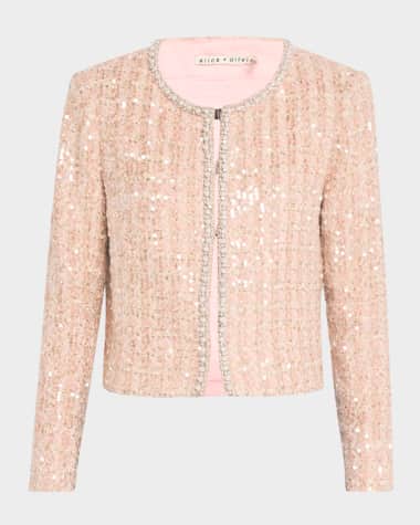 Alice + Olivia Kidman Embellished Plaid Tweed Boxy Jacket