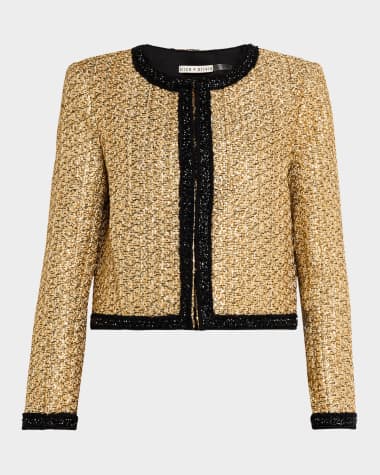 Alice + Olivia Landon Embellished Cropped Tweed Jacket