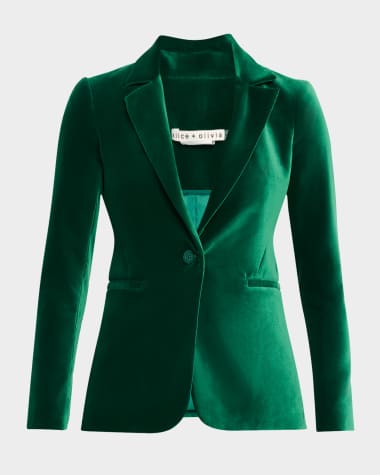 Alice + Olivia Macey Notch-Collar Fitted Velvet Blazer