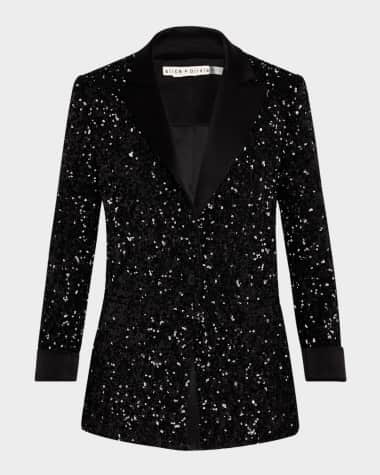 Alice + Olivia Justin Sequined Combo Rolled-Cuff Blazer