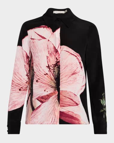 Alice + Olivia Luna Floral Willa Silk Placket Top