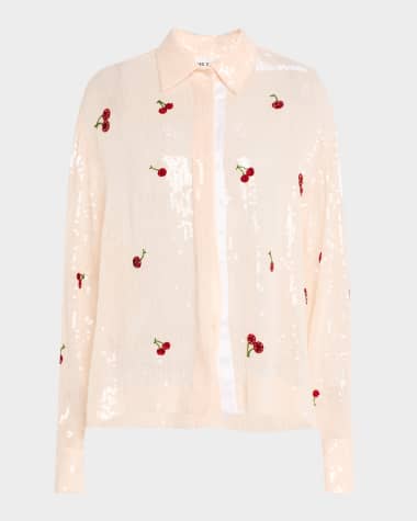 Des Phemmes Sequined Cherry Boyfriend Shirt