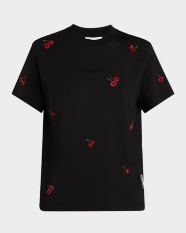 Des Phemmes Cherry Embroidered Crewneck T-Shirt