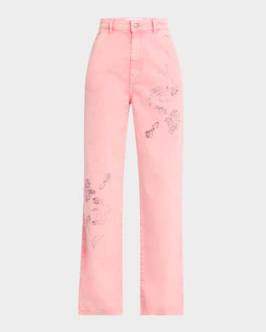 Des Phemmes Floral Crystal High-Rise Jeans