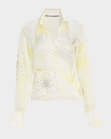Des Phemmes Embellished Tie-Dye Wrap Shirt