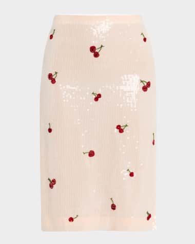 Des Phemmes Cherry Sequined Midi Skirt