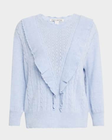Autumn Cashmere Ruffle-Trim Cable Cashmere Sweater