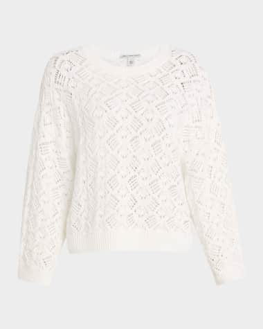 Autumn Cashmere Pointelle-Knit Cotton Crewneck Sweater