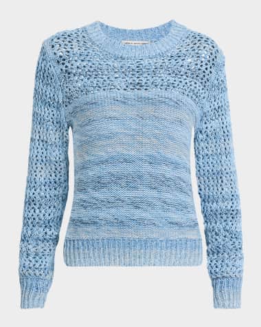 Autumn Cashmere Marled Mesh-Stitch Cotton Crewneck Sweater