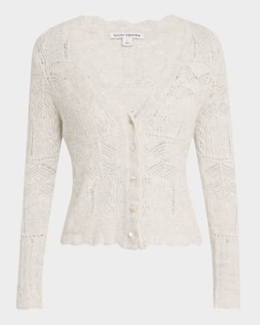 Autumn Cashmere Scalloped Sequin Pointelle-Knit Cashmere Cardigan