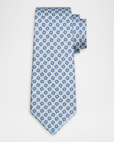 Kiton Men's Micro-Medallion Silk and Linen Tie