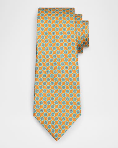 Kiton Men's Micro-Medallion Silk and Linen Tie