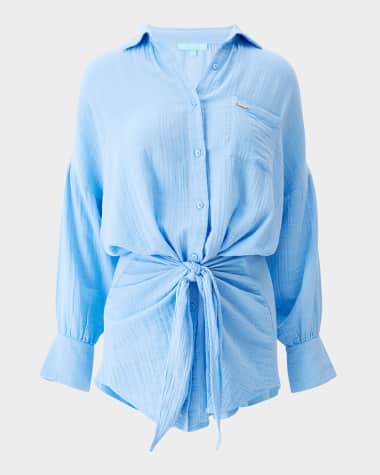Melissa Odabash Sara Gauze Wrap Mini Shirtdress