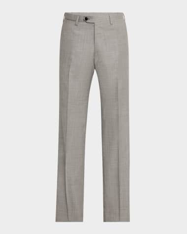 Kiton Men's Wool Sharkskin Flat-Front Trousers