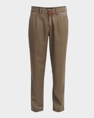 Kiton Men's Washed Wool Flat-Front Pants