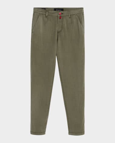 Kiton Men's Washed Wool Flat-Front Pants