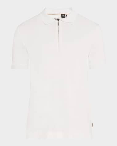 BOSS Camel Men's Payrot Cotton and Silk Quarter-Zip Polo Shirt