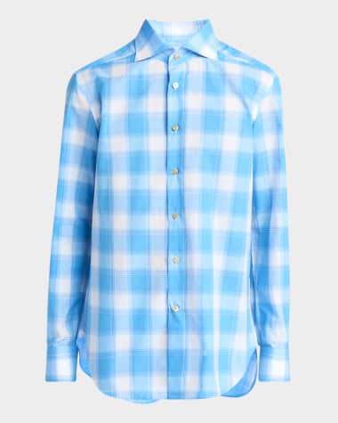 Kiton Men's Cotton Check Sport Shirt