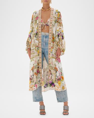 Camilla Egyptian Rose Blouson-Sleeve Kimono Coverup