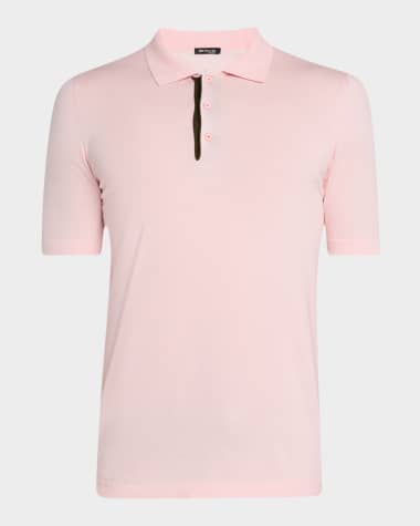 Kiton Men's Short-Sleeve Contrast-Placket Polo Shirt