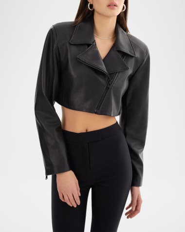 LaMarque Daylin Sheepskin Leather Cropped Moto Jacket